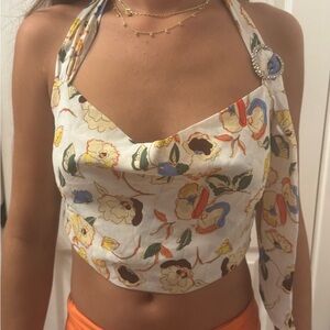 Verge Girl - Floral Halter Top with silver heart pendant